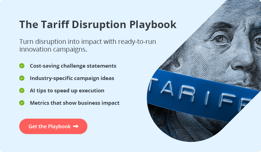 Call to action image promoting the Tariff Disruption Playbook with campaign ideas, AI tips, and supply chain resilience strategies for innovation leaders.